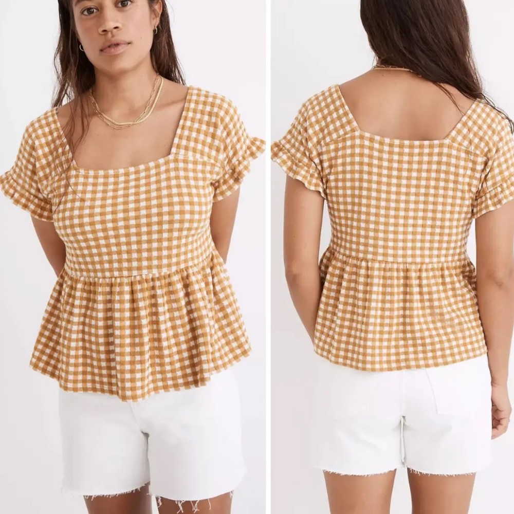 Madewell Mustard Yellow Gingham Blouse